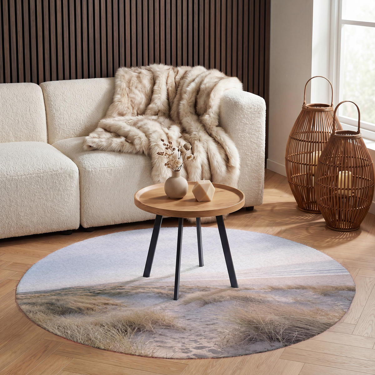 KOBERCE - Duny - Pláž - Béžová - 120x120 cm - piesková, textil/plast (120/0.4cm) - OnlyWow