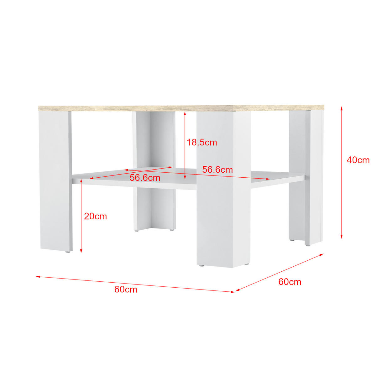 COUCHTISCH Aachen 60/60/40 - Beige, Holzwerkstoff (60/60/40cm) - [en.casa]
