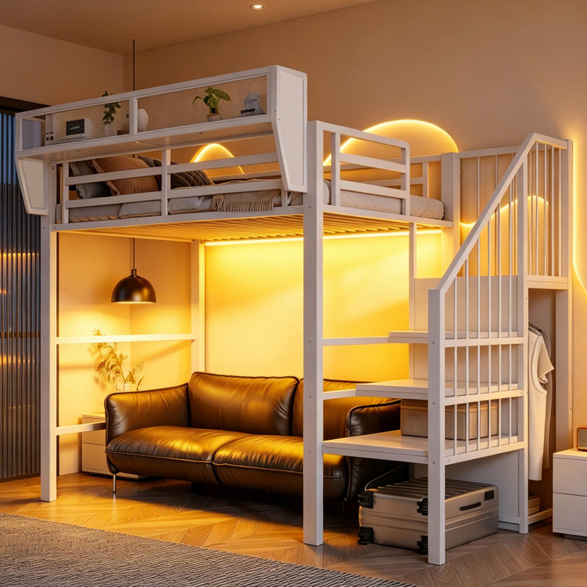 HOCHBETT 90/200 cm in Weiß aus Metall mit LED und Sicherheitsleiter - Weiß, Holzwerkstoff/Metall (90/200cm) - WISHDOR