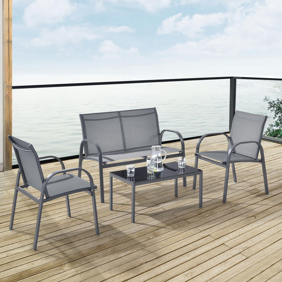 GARTENMÖBEL-SET 4 TLG. Gagra - Hellgrau, Metall - [en.casa]