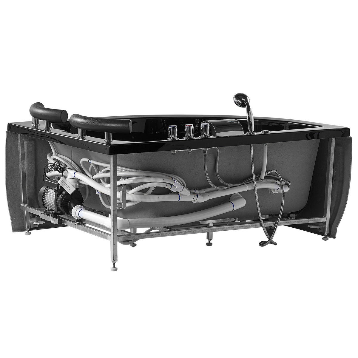 WHIRLPOOL-BADEWANNE mit LED 113x160x63 cm schwarz Paradiso - Schwarz, Kunststoff (113/63/160cm) - Beliani