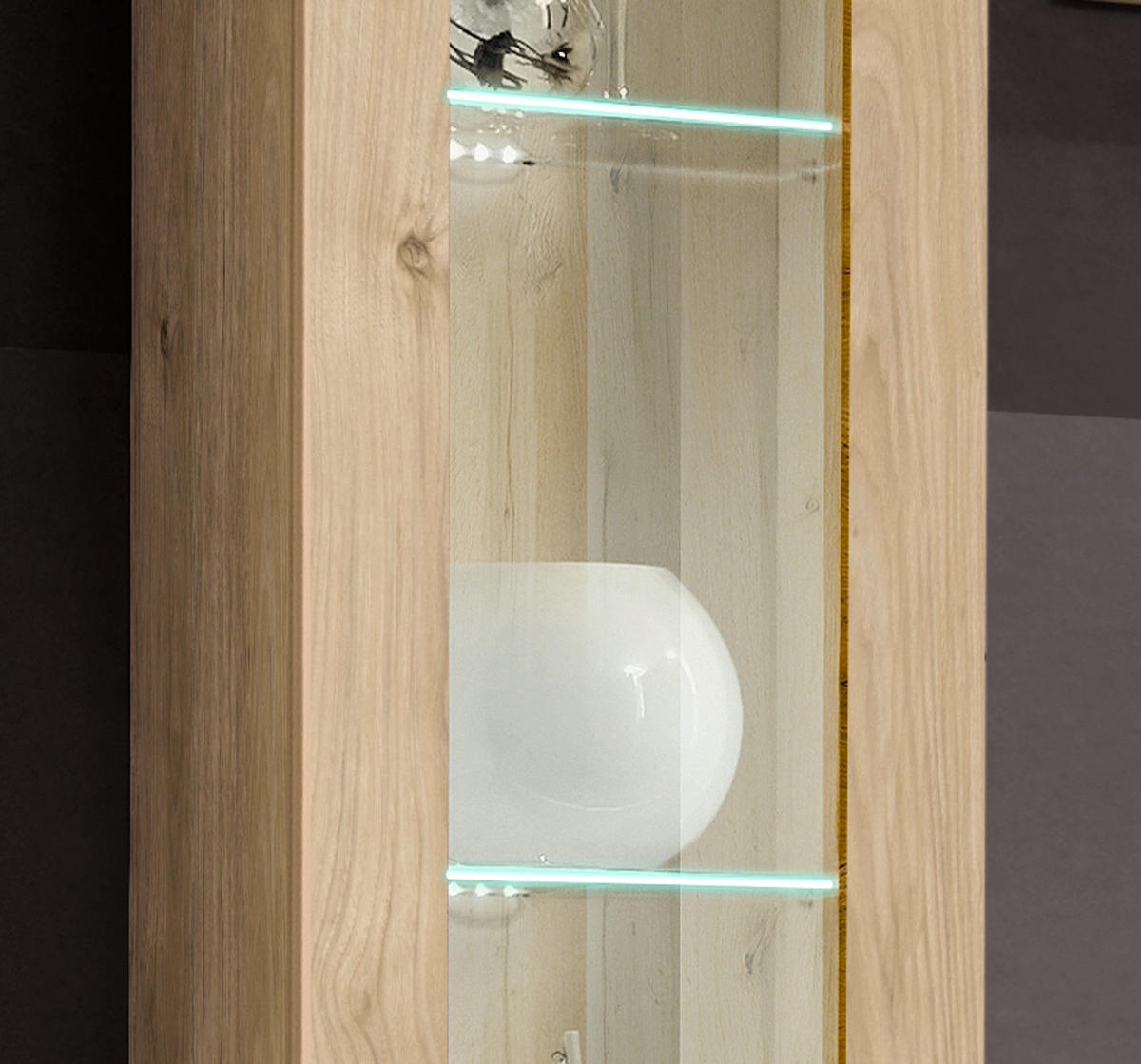 WOHNWAND Eiche Jackson 4-teilig 260 cm hängend, Schrankwand mit LED-Beleuchtung - Eichefarben, Glas/Holzwerkstoff (260/170/40cm) - Inn.Furn