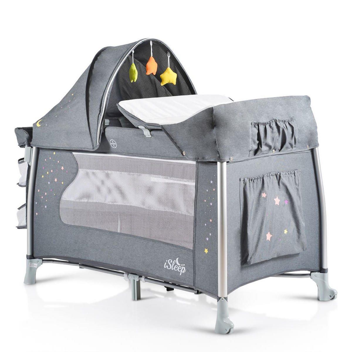 REISEBETT iSleep Wiege grau Spielbogen Wickelauflage Moskitonetz - Grau, Kunststoff (60/120cm) - Cangaroo