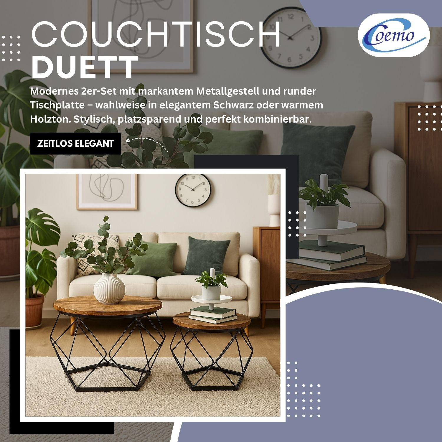 BEISTELLTISCH DUETT 2er-Set Metall Ø 50 / 40 cm H: 40 / 36 cm - Braun, Metall (50/50/40cm) - Coemo