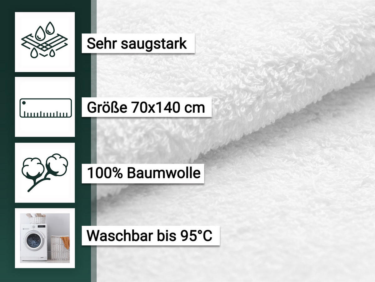 DUSCHTÜCHER, 2er-Set, 70x140 cm, 100% Baumwolle, Weiß - Weiß, Textil (70/140cm) - Zollner