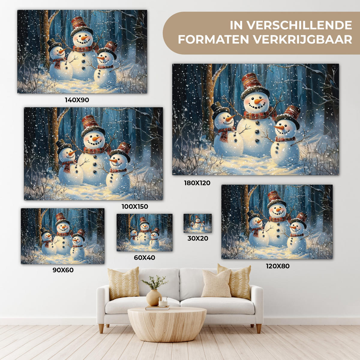 LEINWANDBILD Schneemann - Schnee - Winter - Wald Deko Schlafzimmer 30x20 cm - Hellblau, Textil (30/20cm) - MuchoWow