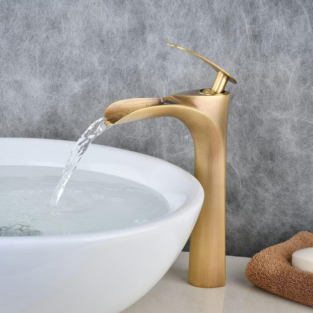 WASCHTISCHARMATUR Wasserfall Antik Messing - Bronzefarben, Metall (13/22/29cm)