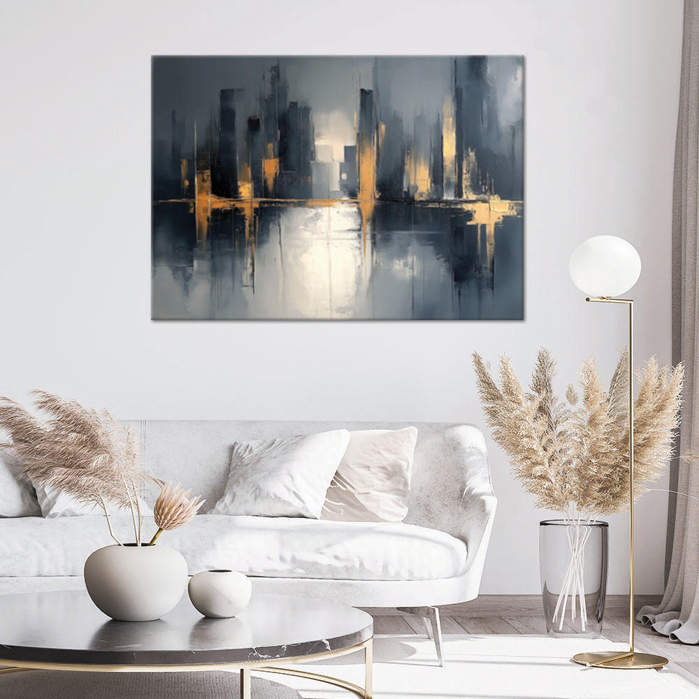 LEINWANDBILD Schwarz-Gold-Abstraktion 60x40cm - Grau, Textil (60/40cm) - Feeby
