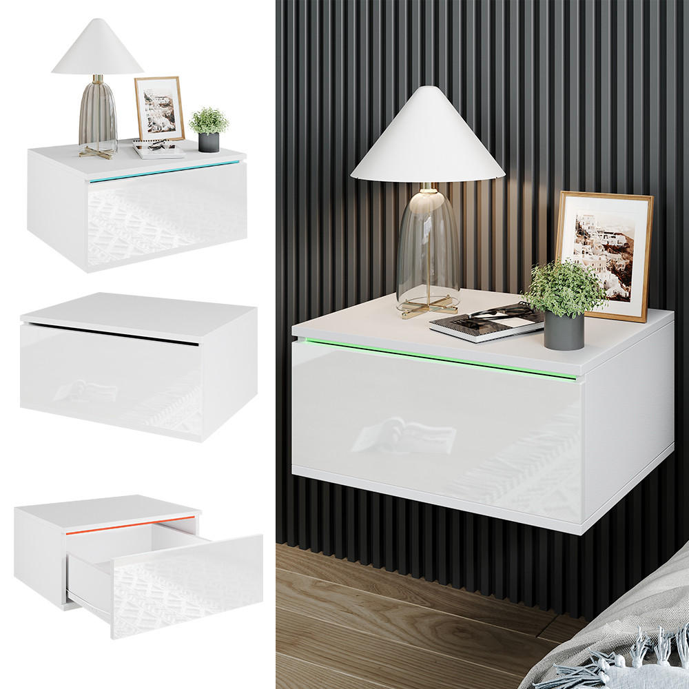 NACHTTISCH Samira Weiß 49 x 23 cm Mit LED Beleuchtung - Weiß, Holzwerkstoff (49/23/38cm) - Vicco