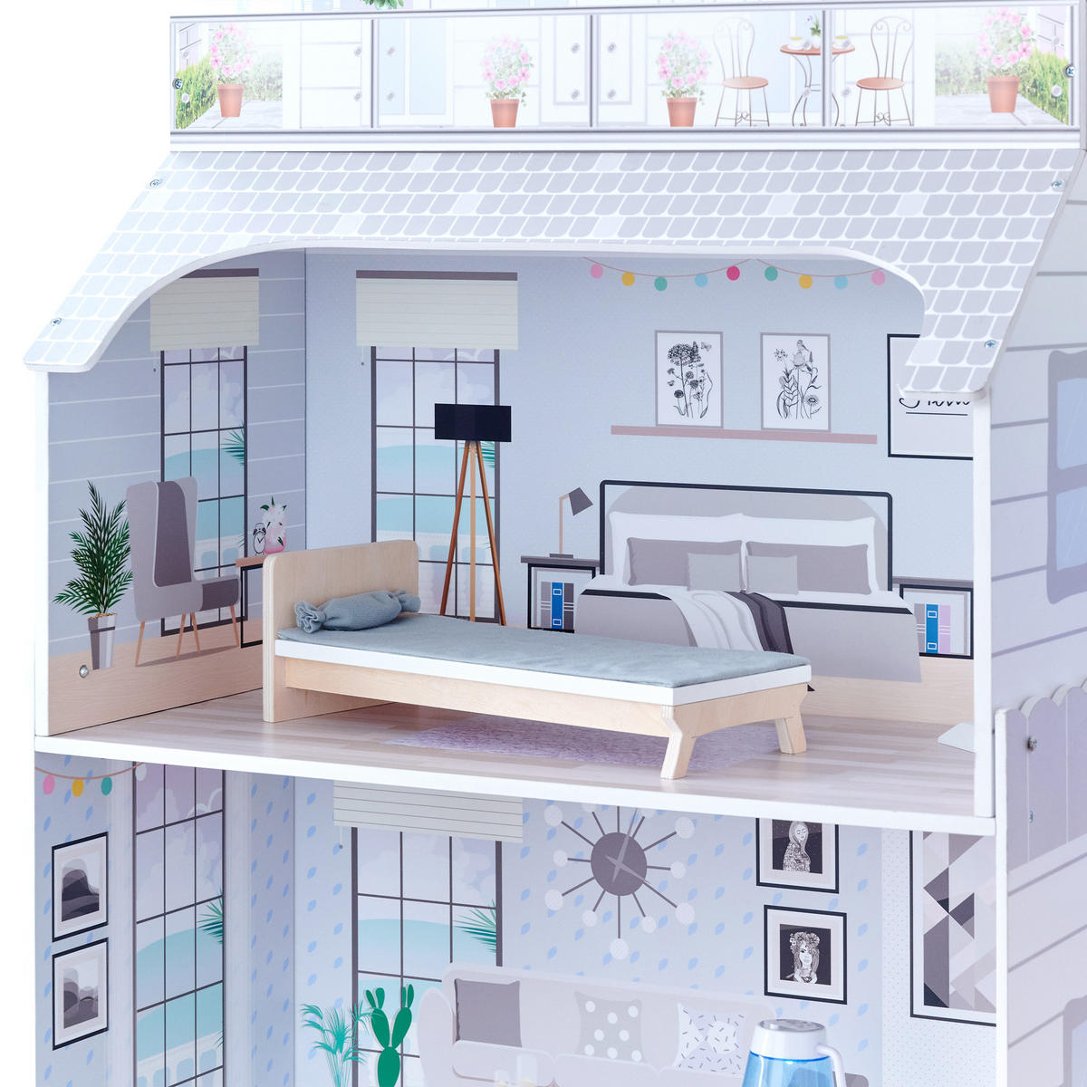 PUPPENHAUS Deluxe aus Holz, Grau, 132cm - Grau, Holzwerkstoff (30/132/61cm) - Teamson Kids