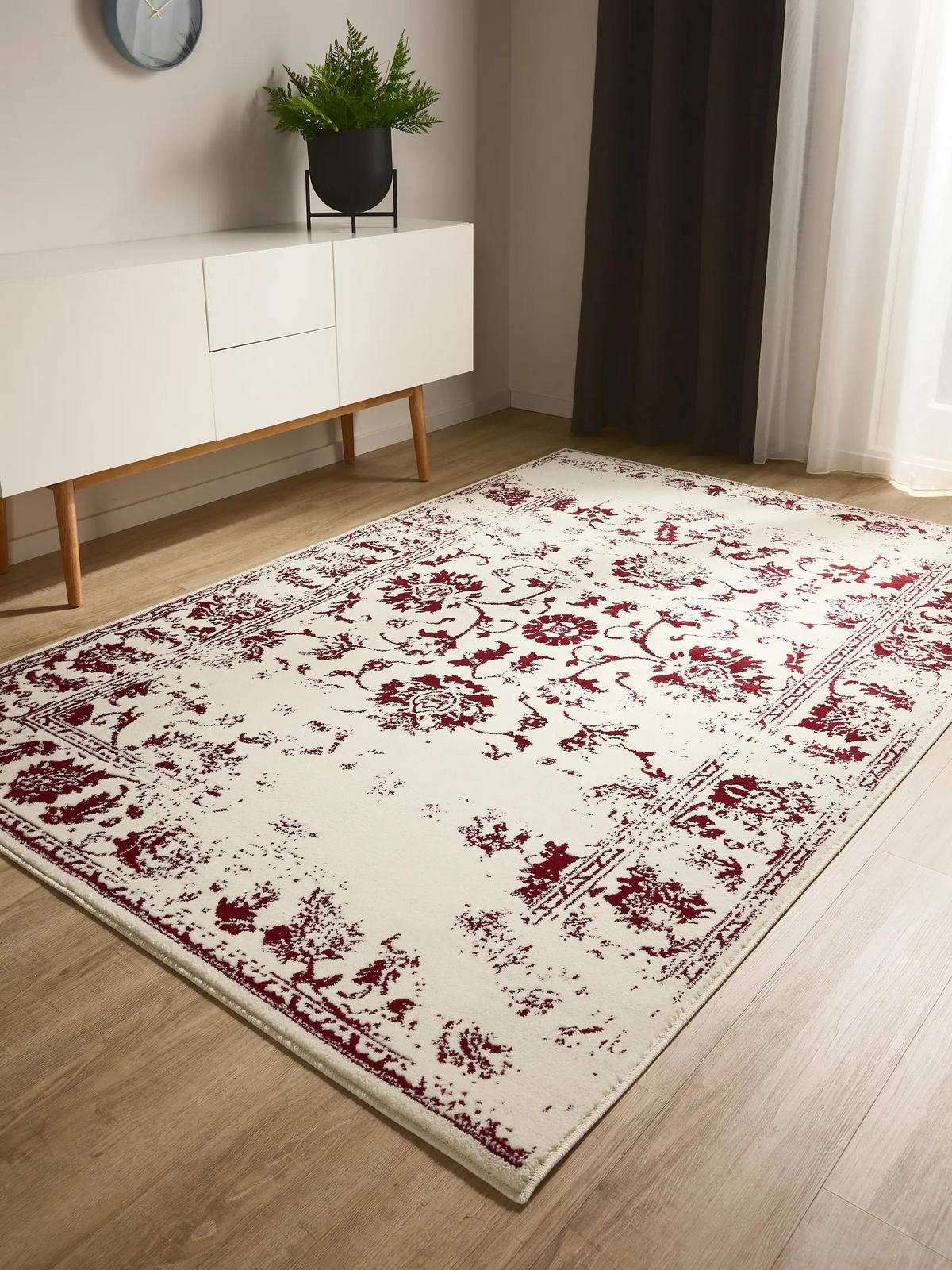 VINTAGE-TEPPICH Suki 60/120 cm - Rot/Creme, Kunststoff (60/120cm) - benuta