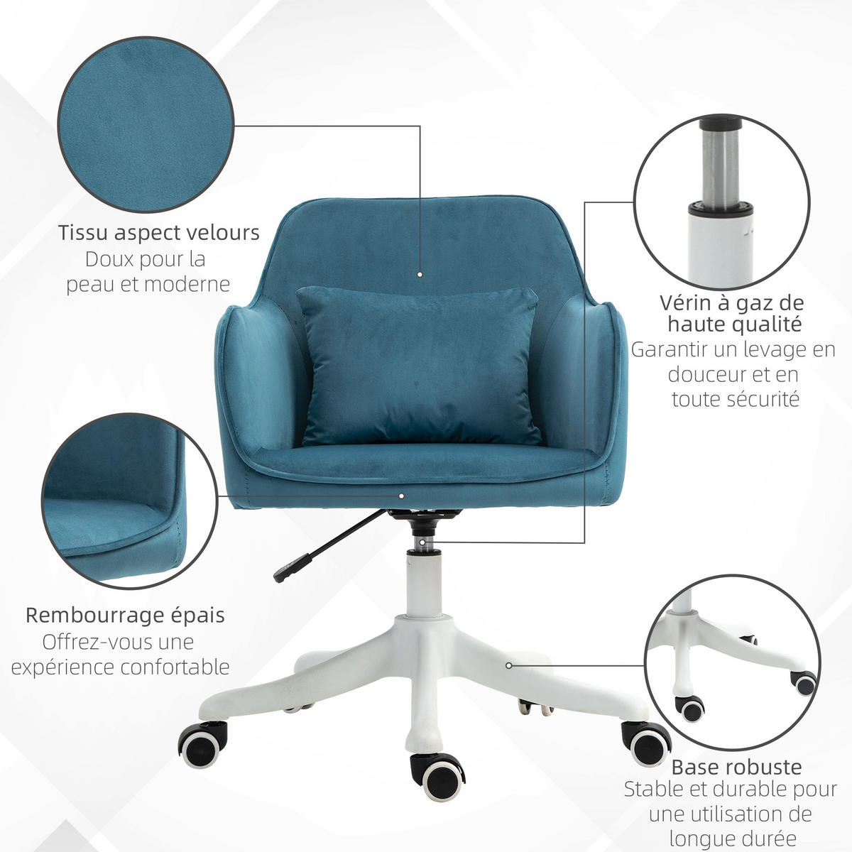 DREHSTUHL DE-11662 Samt mit Massagefunktion & höhenverstellbar Blau - Blau, Textil (70/86/55cm) - ComfortXL