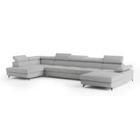 WOHNLANDSCHAFT MONTIVA Hellgrau Boucle-Stoff mit Schlaffunktion - Hellgrau, Holz (410/89/190cm) - MASSENO