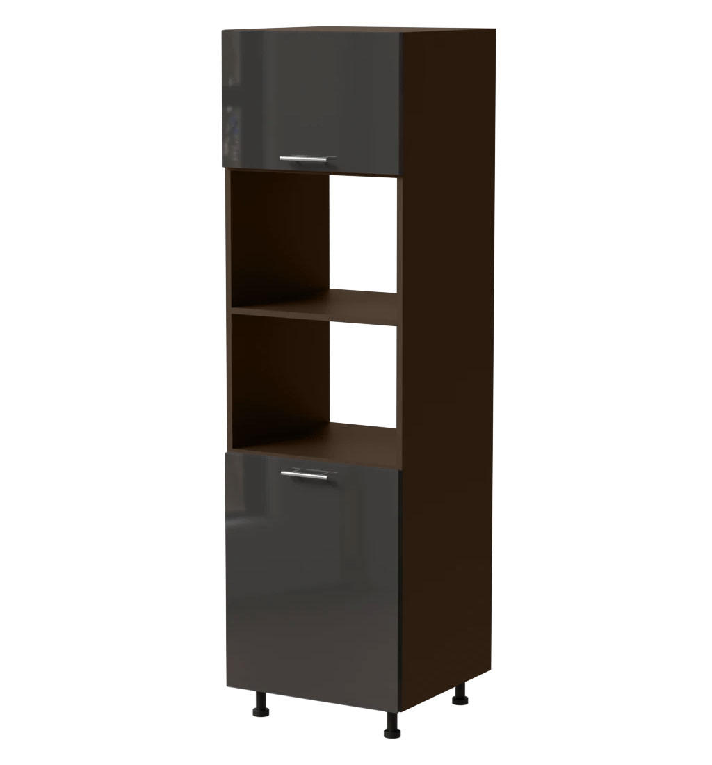 BACKOFENUMBAUSCHRANK Essen D14/RU/60/207 Graphit Hochglanz / Lava Matt 60 / 59 / 207cm - Dunkelgrau/Graphitfarben, Holz/Holzwerkstoff (60/207/59cm) - Feldmann-Wohnen