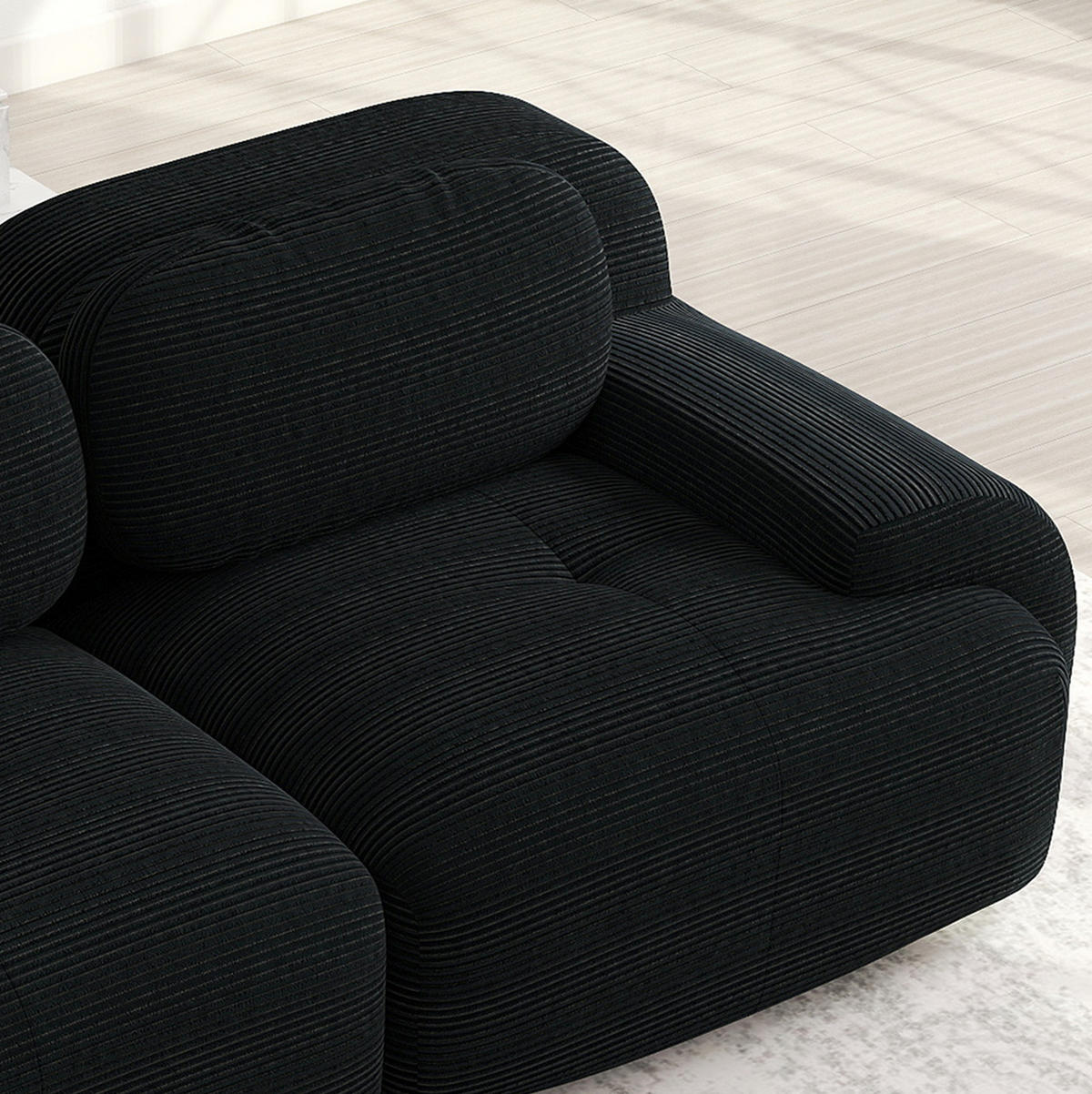 MODULÁRNÍ rohová pohovka černá z manšestru s ergonomickým tvarem - černá, textil (178/388cm) - OKWISH