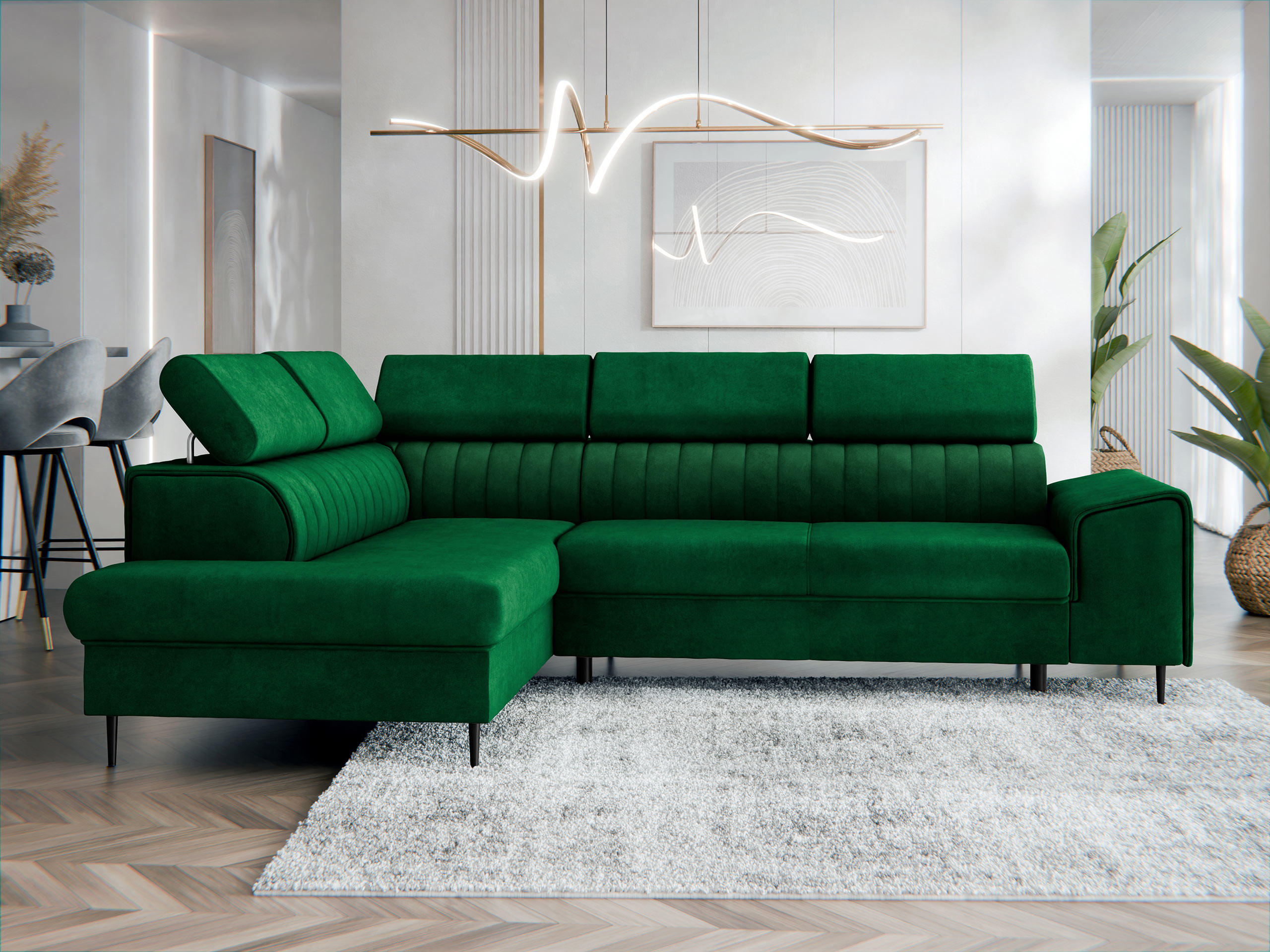 ECKSOFA Kadurin, Seite: Links - Schwarz/Grün, Holz/Kunststoff (276/206cm) - MIRJAN24