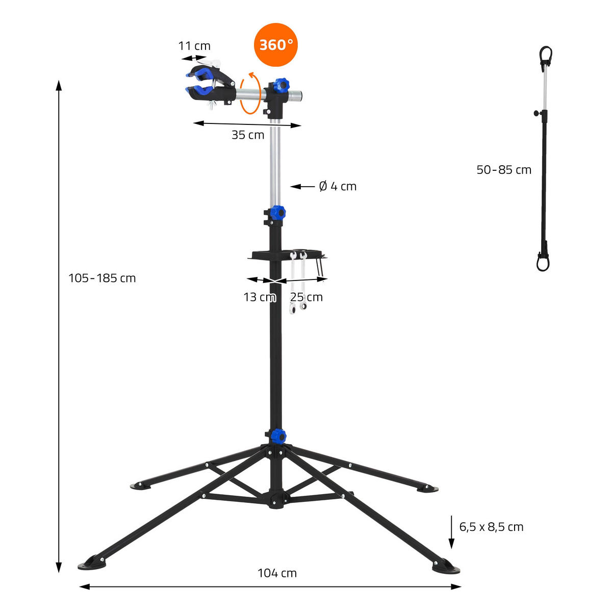 FAHRRADREPARATURSTÄNDER TELESKOP - Schwarz, Metall (146/185/146cm) - ECD-Germany
