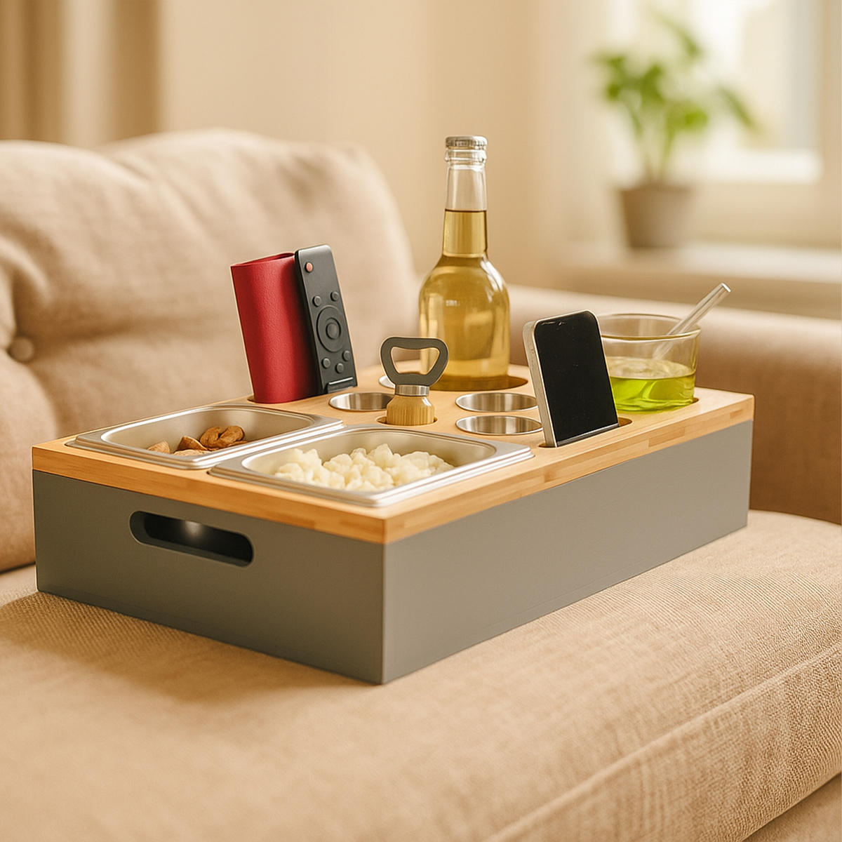 COUCHBAR - Grau, Holz/Naturmaterialen (40/8/26cm) - Relaxdays