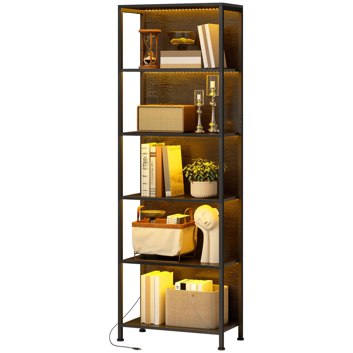 REGAL DE-15562 5 Ebenen mit 7‑farbiger LED-Beleuchtung Schwarz - Schwarz, Metall (60/179/30cm) - ComfortXL