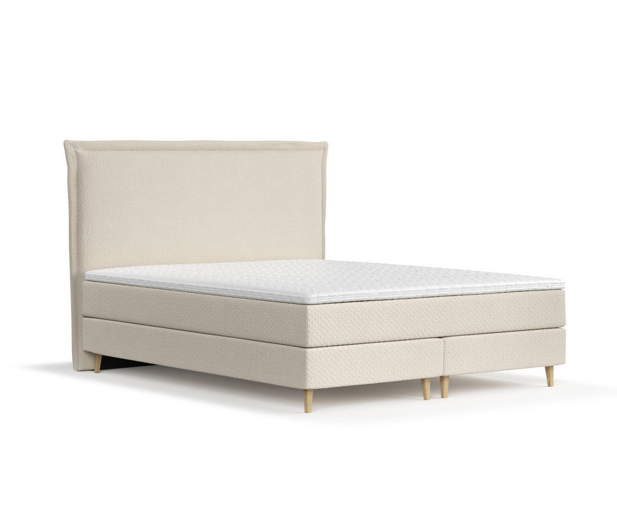 KONTINENTALBETT Calma Beige 120/200 cm mit Matratze und Topper - Beige/Naturfarben, Holz/Holzwerkstoff (120/200cm) - Maison de Reve