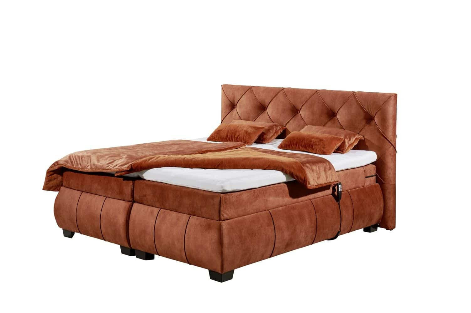 BOXSPRINGBETT 180x200 inkl. Elektrofunktion, Topper und Matratze - Schieferfarben/Rostfarben, Holz/Holzwerkstoff (180/200cm) - ed exciting design