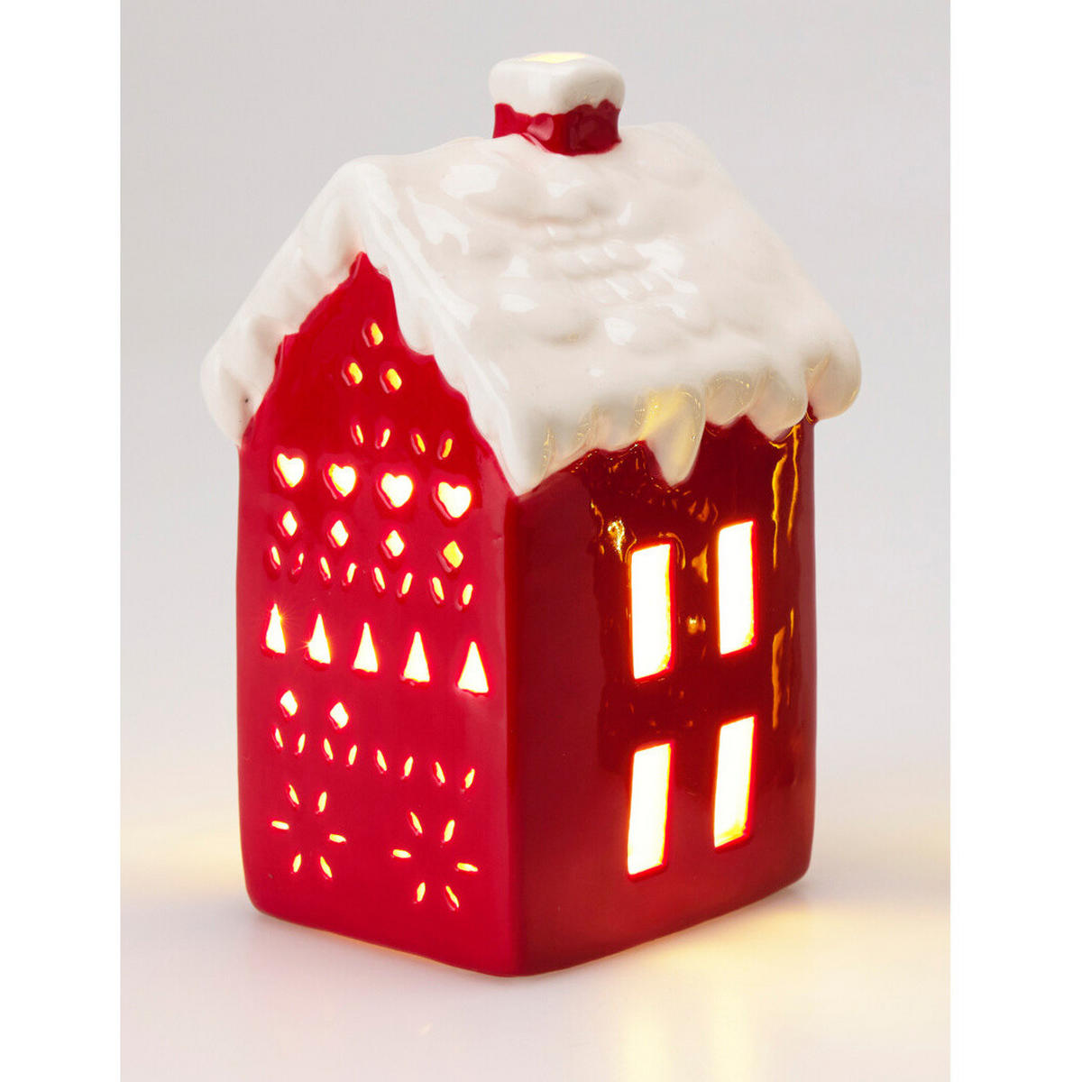 LED-LAMPE Hausform 13 cm - Rot, Keramik (7/12.7/7.7cm) - Home Styling Collection