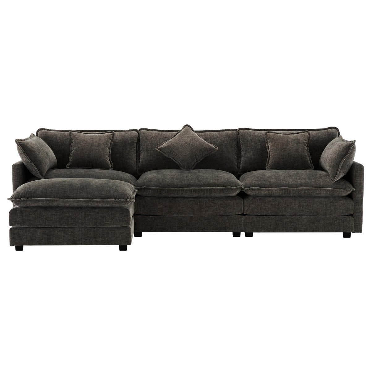 ECKSOFA 283/147/84 cm dunkelgrau aus Chenille mit Hocker - Dunkelgrau, Textil (147/84/283cm) - OKWISH