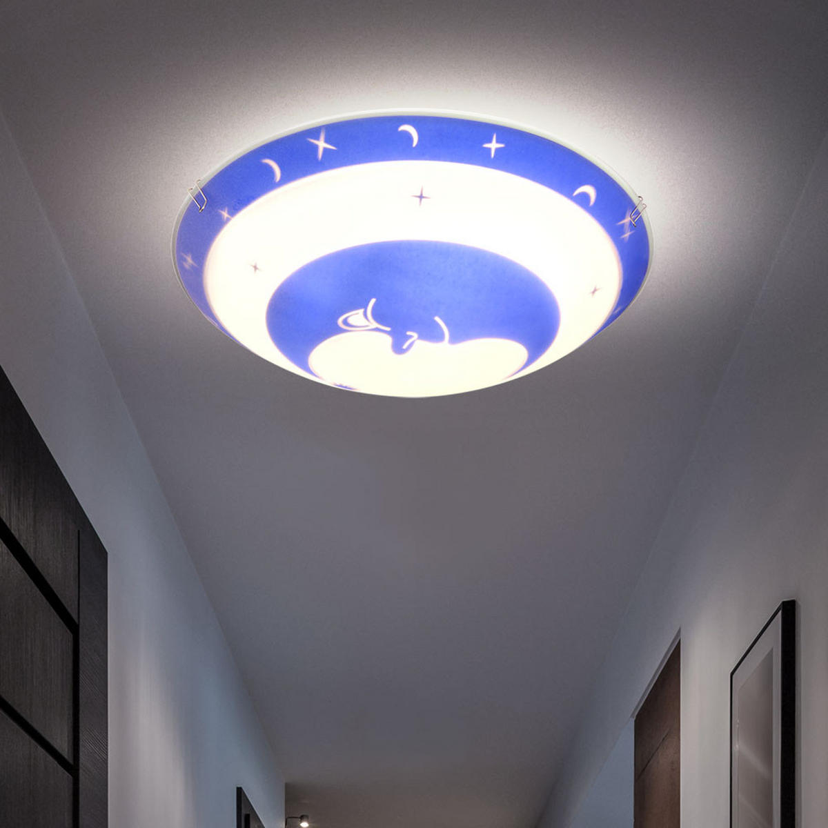 KINDERDECKENLEUCHTE Metall Glas Blau Weiß - Blau, Glas/Metall (30/30/9cm) - Globo Lighting