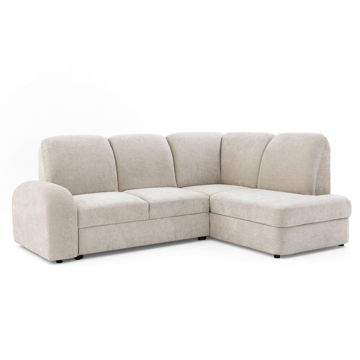 ECKSOFA VIBE L Rechts mit Schlaffunktion 129x205 Chenille Beige - Beige/Schwarz, Holz/Kunststoff (250/186cm) - Muffo