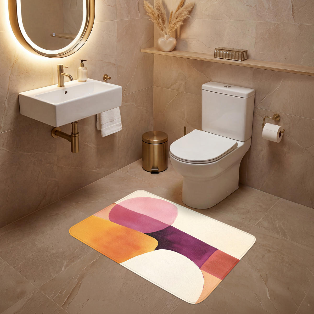 WC PŘEDLOŽKA Tvary - abstraktní - barevné 90x60 cm - terakotová, textil/plast (90/1cm) - OnlyWow