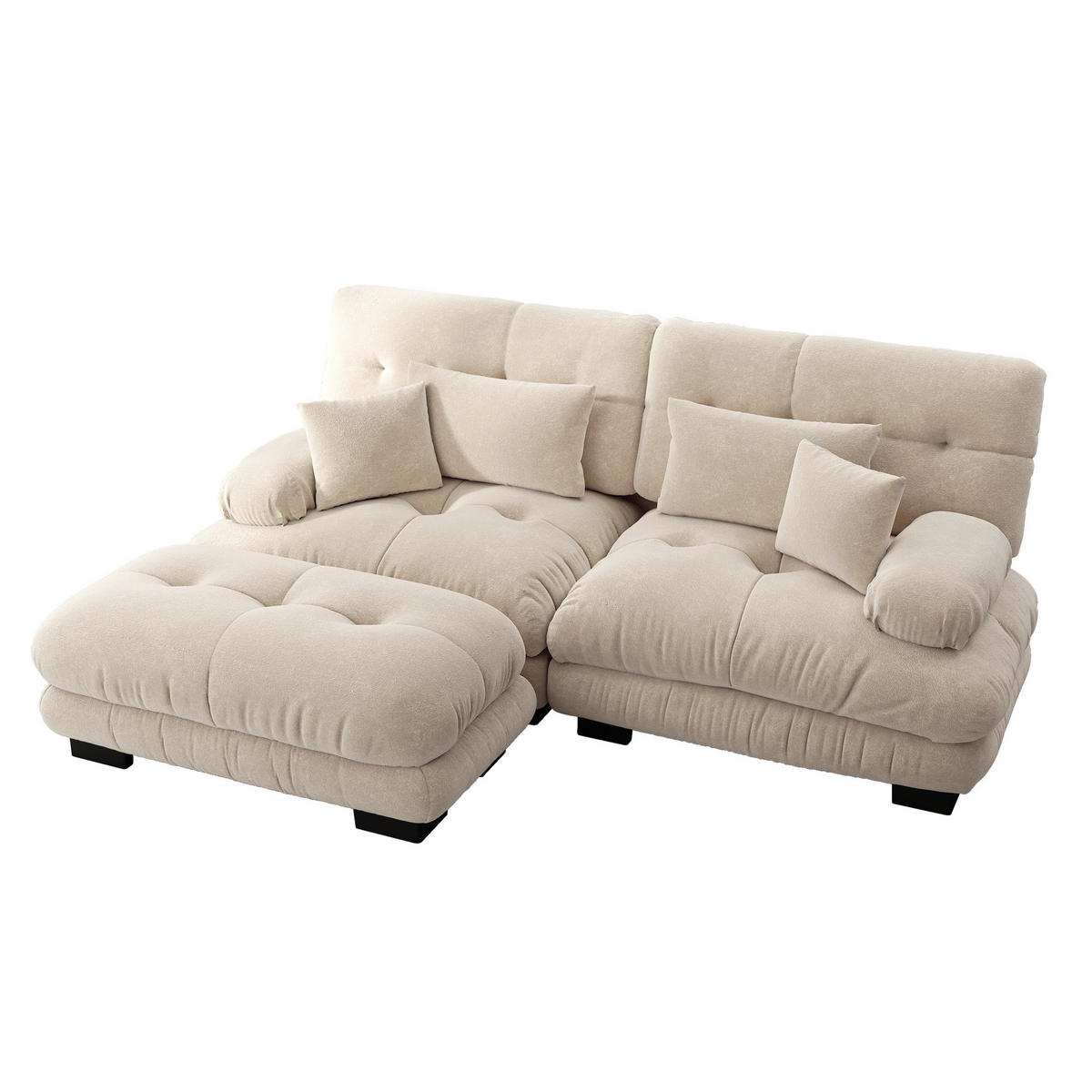 ECKSOFA modular mit beweglichen Ottomane, breiten Armlehnen und Kissen, Hellkaffee - Cappuccino, Textil (220/145cm) - Redom
