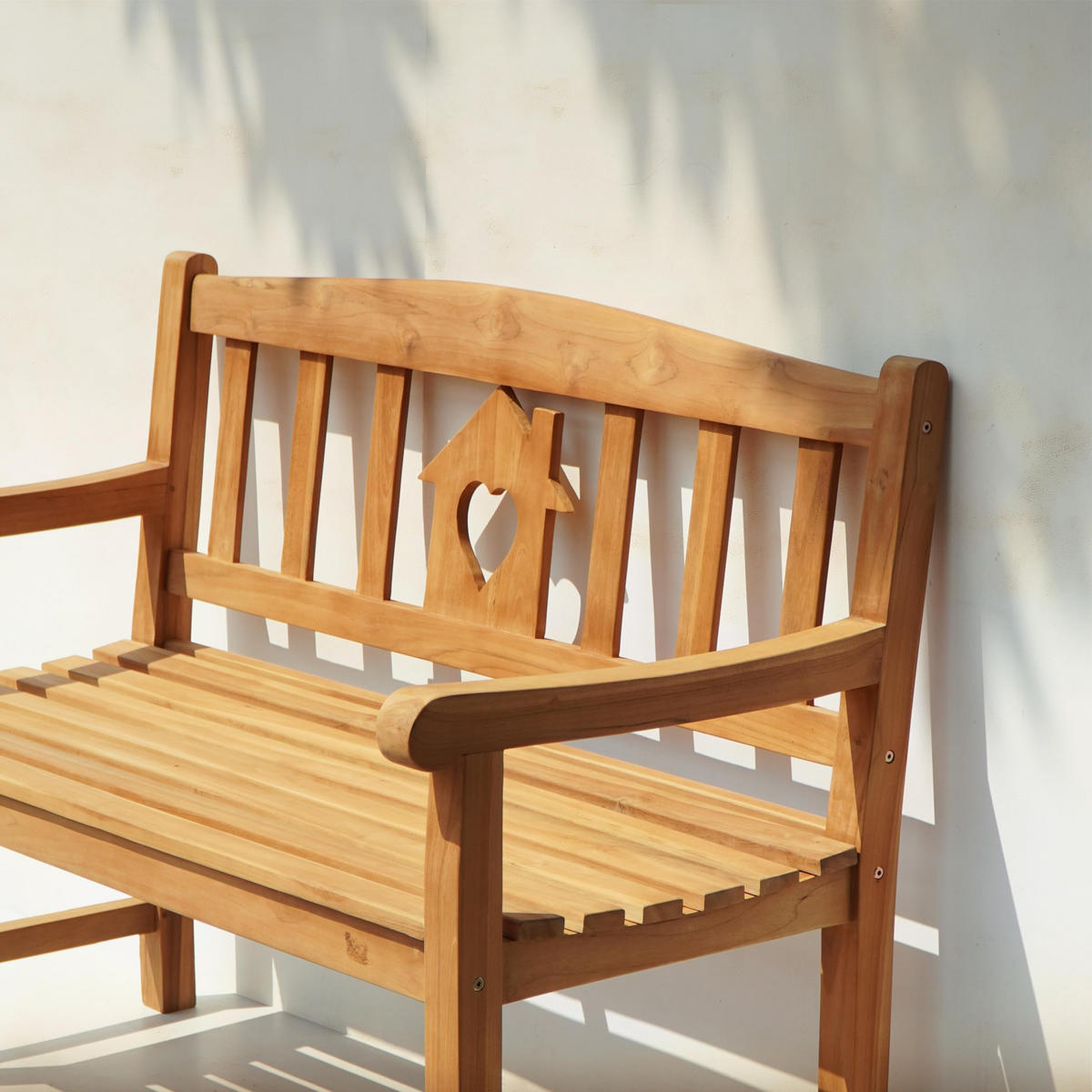 GARTENBANK Olena 2-Sitzer mit Haus und Herz Terrassenbank - Braun, Holz (64/89/120cm) - DELUKE