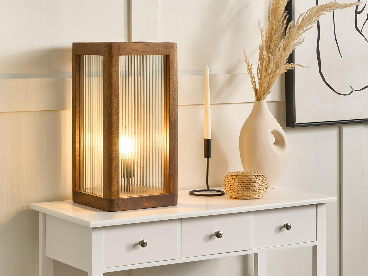 TISCHLAMPE Kolidam 25/25/50 cm - Hellbraun, Holz (25/25/50cm) - Beliani