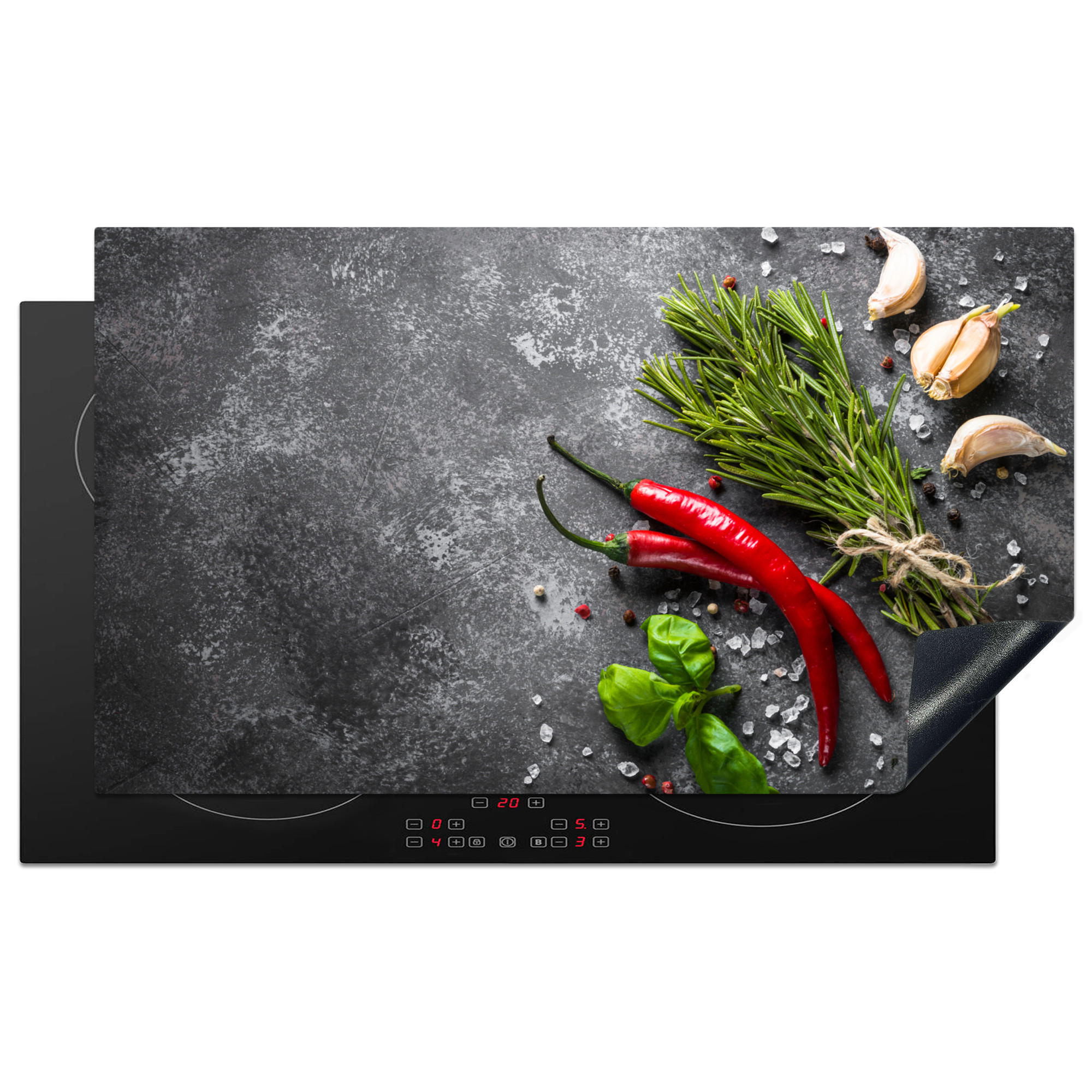 HERDABDECKPLATTE Pfeffer - Kräuter - Gewürze - Beton 90x52 cm - Rot, Kunststoff (90/0.2/52cm) - MuchoWow