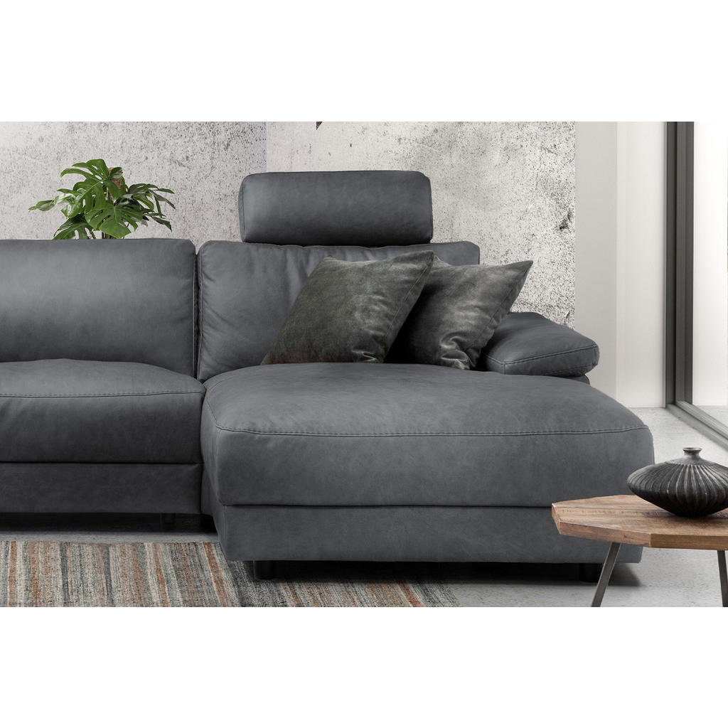 Thumbnail - Kawola Ecksofa, Grau, Leder, Echtholz, 3-Sitzer, Füllung: Kaltschaum, Ottomane rechts, L-Form, 304x178 cm, Wohnzimmer, S...