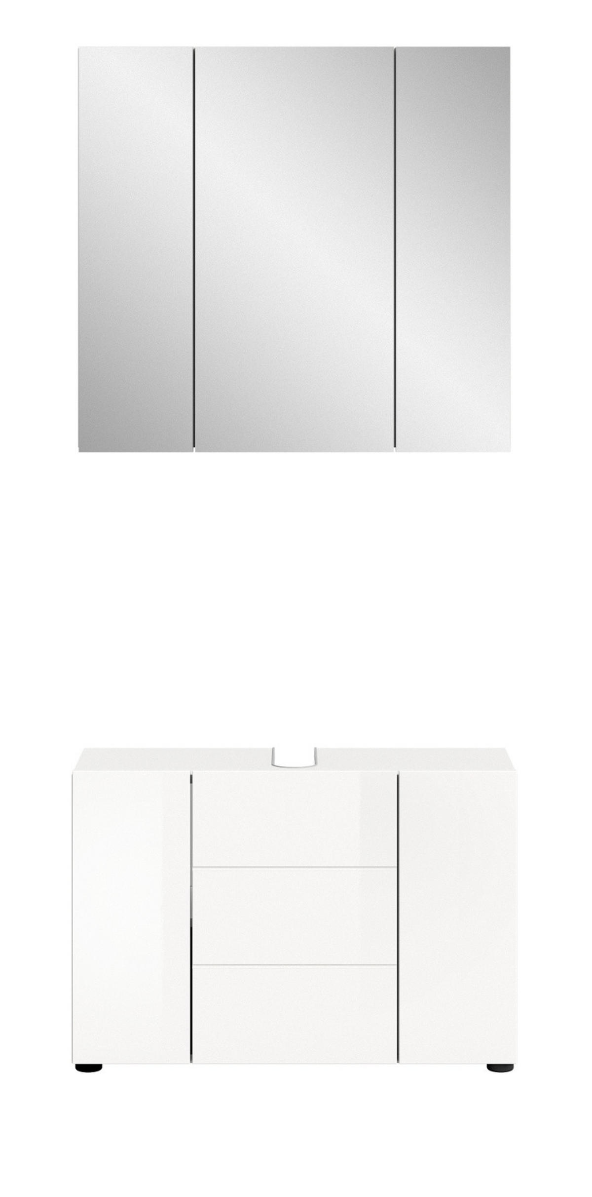 BADMÖBEL-SET 2-teilig weiß Hochglanz, Badkombination 80 cm - Weiß Hochglanz, Glas/Holzwerkstoff (82/190/34cm) - Inn.Furn