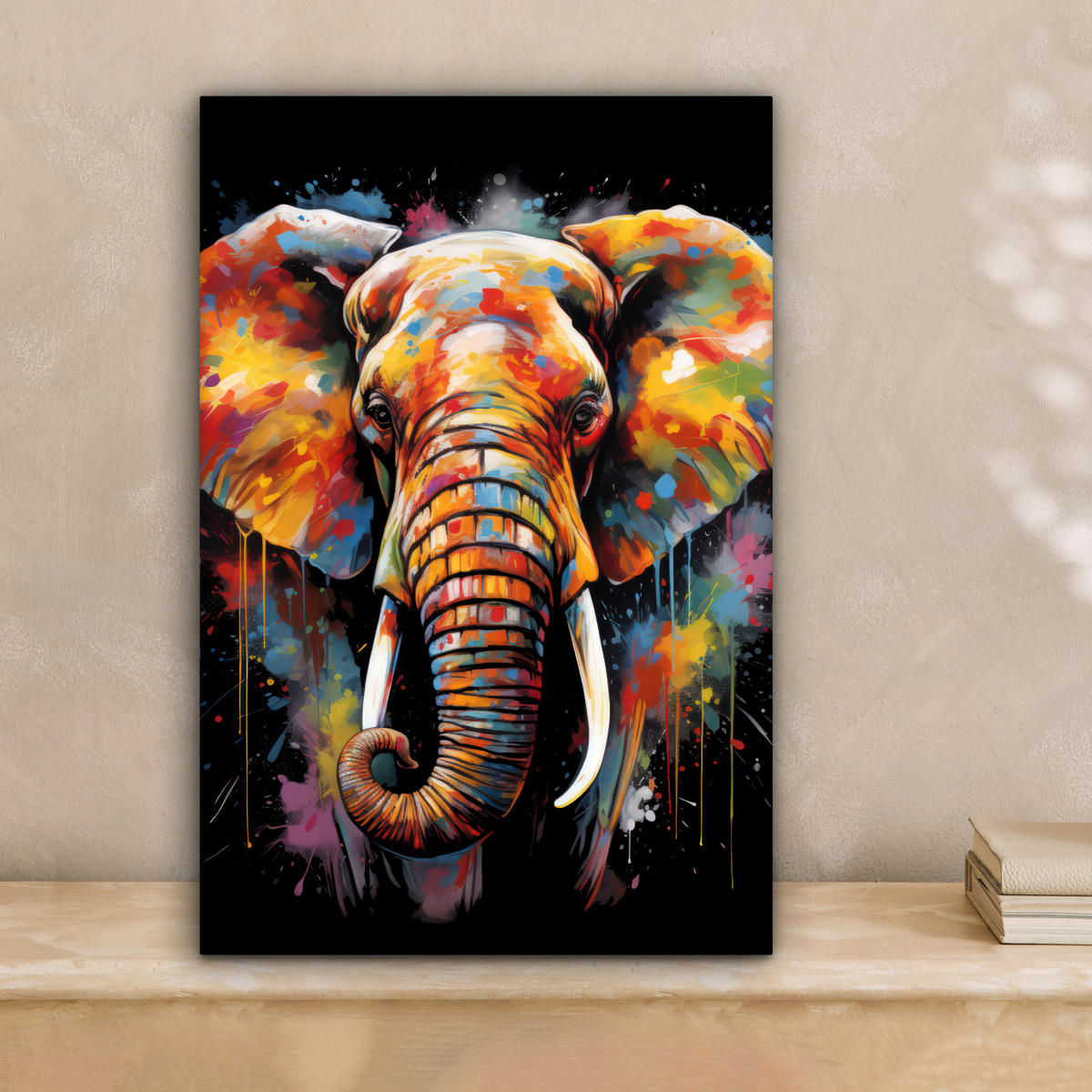 LEINWANDBILD Elefant - Graffiti - Schwarz - Tiere - Farben 20x30 cm - Schwarz, Textil (20/30cm) - MuchoWow