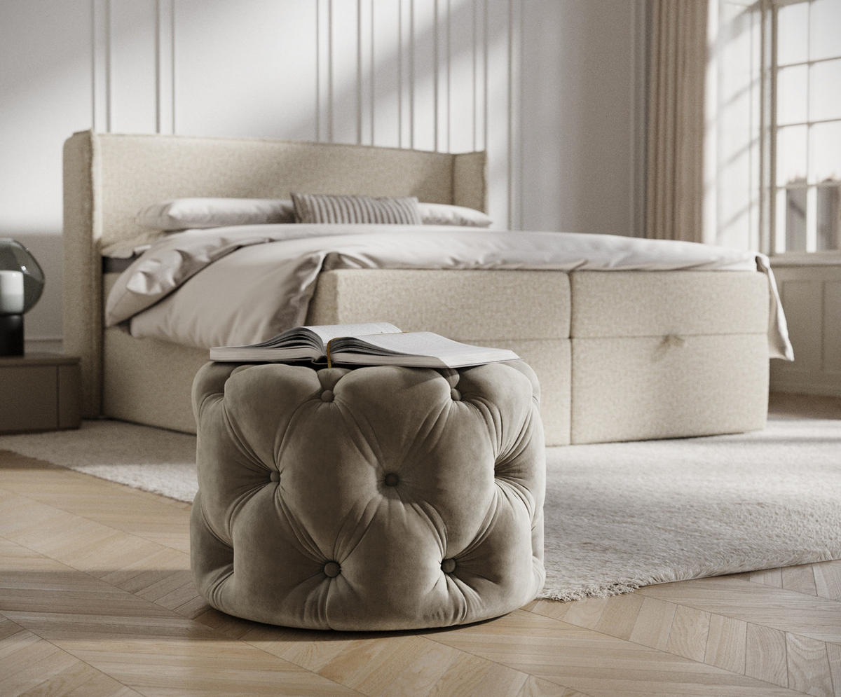 POUF Cosimo Taupe Samtstoff - Taupe/Schwarz, Holz/Holzwerkstoff (60/40/60cm) - Maison de Reve