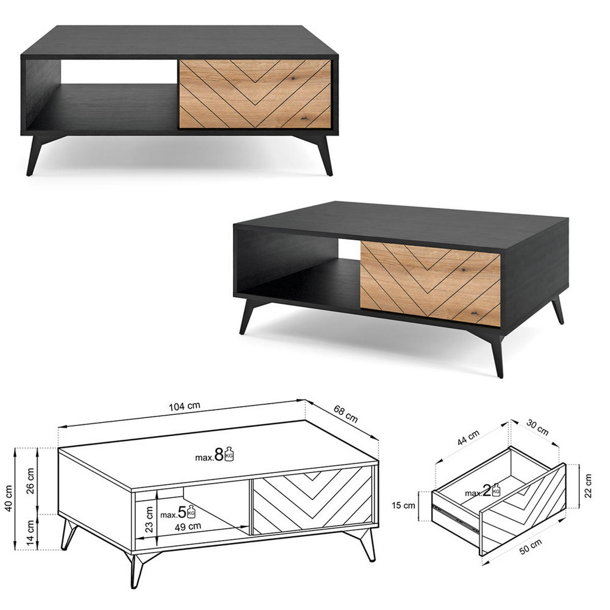 WOHNZIMMER-SET 4-TLG. Dale-160 - Schwarz, Holzwerkstoff (414/178/68cm) - Lomado