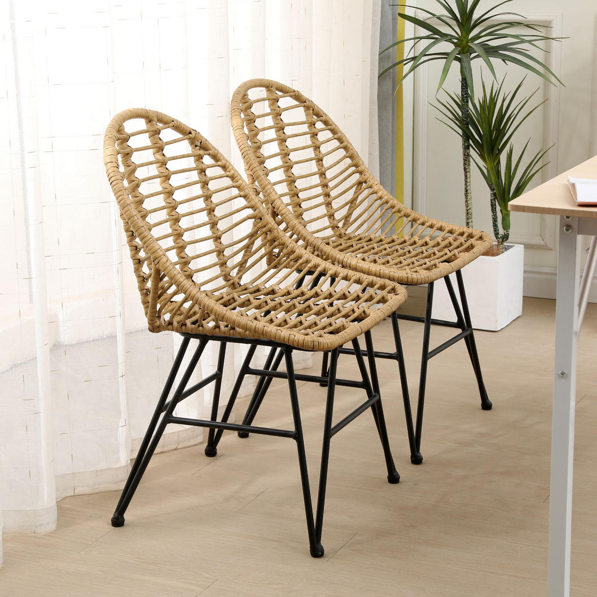 STUHL 4er-Set Rattan Braun - Braun, Holz (50/80/46cm) - Nordlys