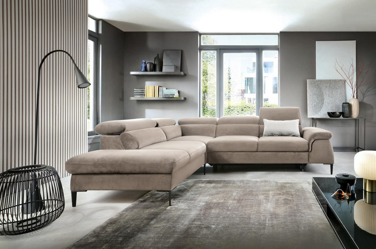 SCHLAFSOFA 280 cm Amaro L mit verstellbaren Kopfstützen, Links, Beige - Beige, Holz (280/214cm) - Emporius