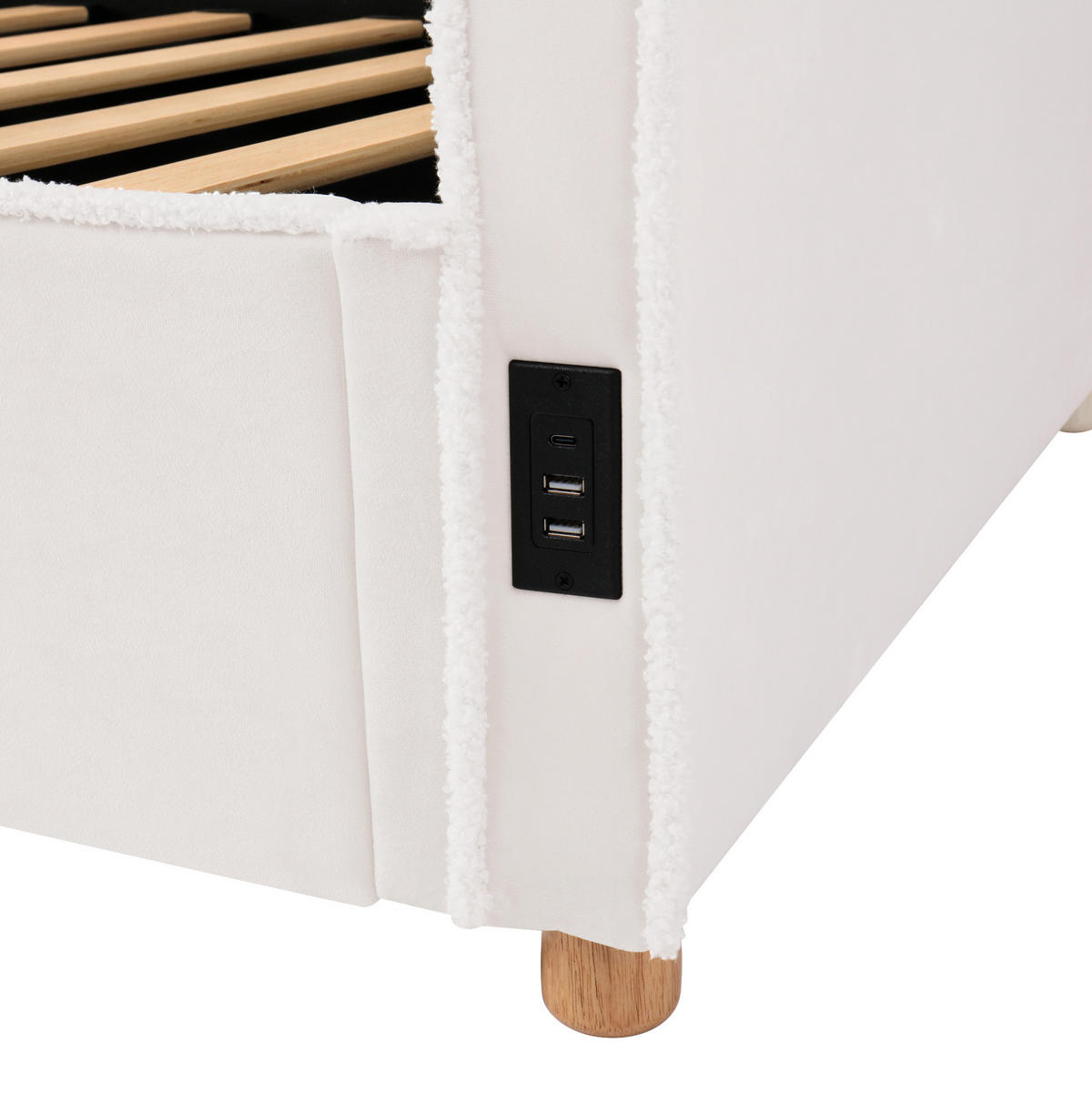 POLSTERBETT 90/200 cm aus Samt mit hydraulischem Stauraum und USB-Anschluss Beige - Beige, Textil (90/200cm) - Modenvie