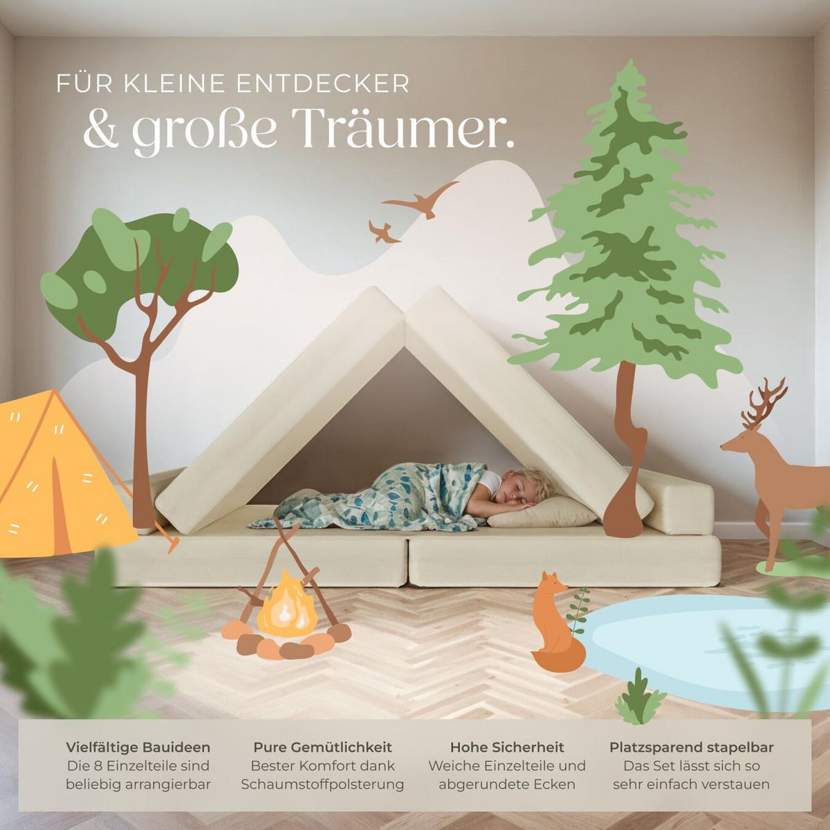 SPIELSOFA Lilly,stapelbar,beige - Beige, Textil (160/56/80cm) - tectake