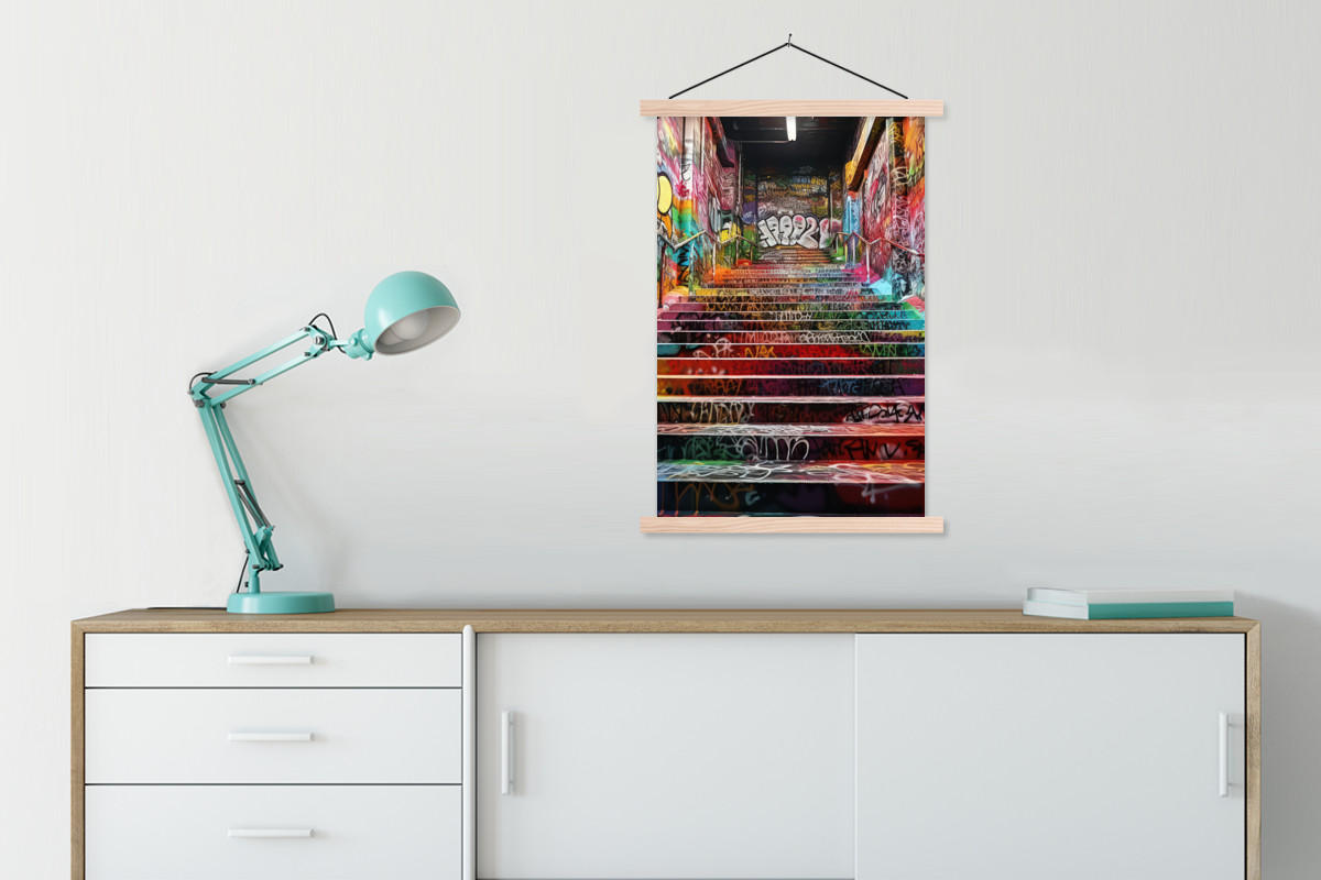 POSTER Treppe - Graffiti - Farben - Kunst 60x90 cm - Multicolor, Textil (60/90/0.15cm) - MuchoWow