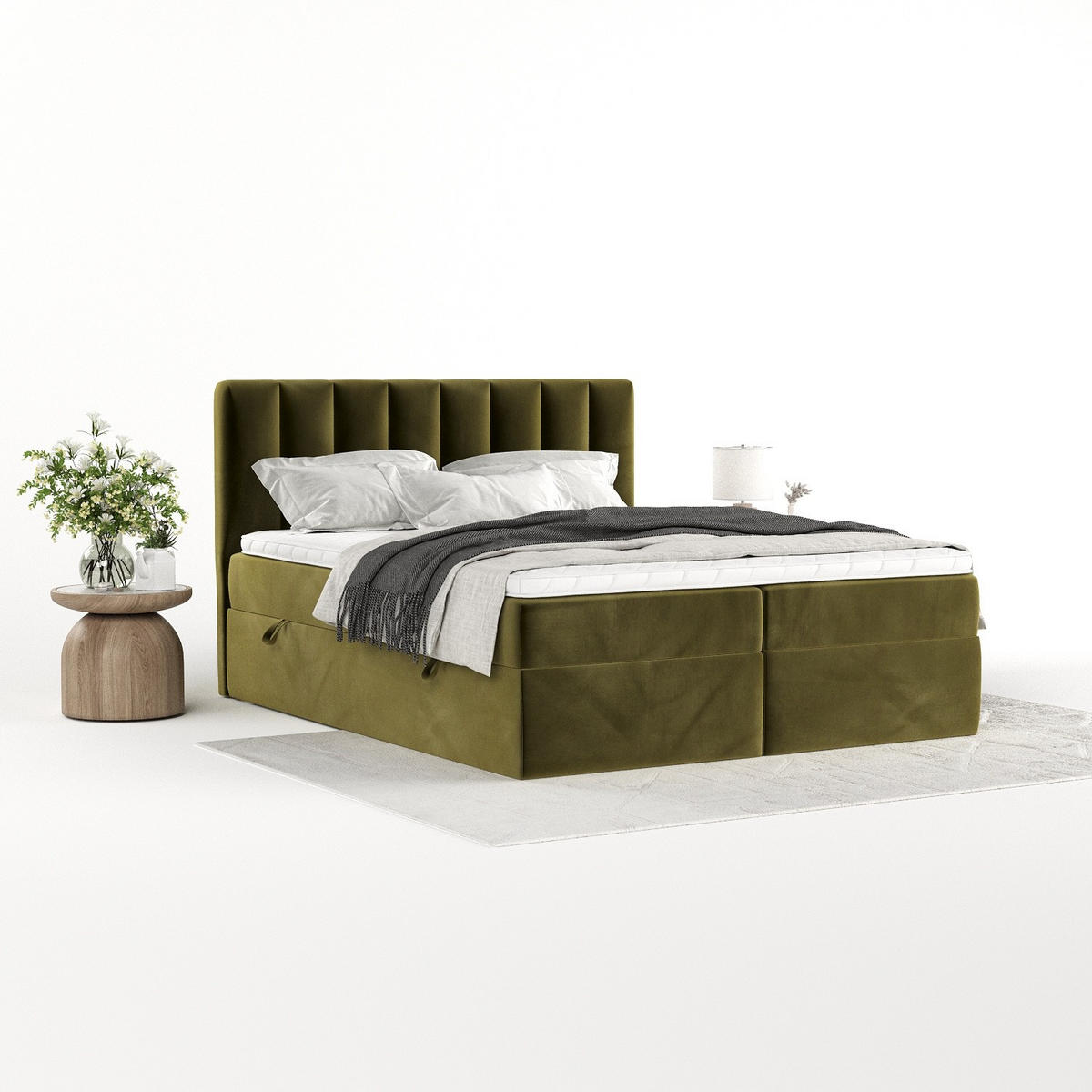BOXBETT Bari 160/200 cm Olivgrün im Kronos Stoff - Olivgrün, Holz/Holzwerkstoff (160/200cm) - AltaBeds