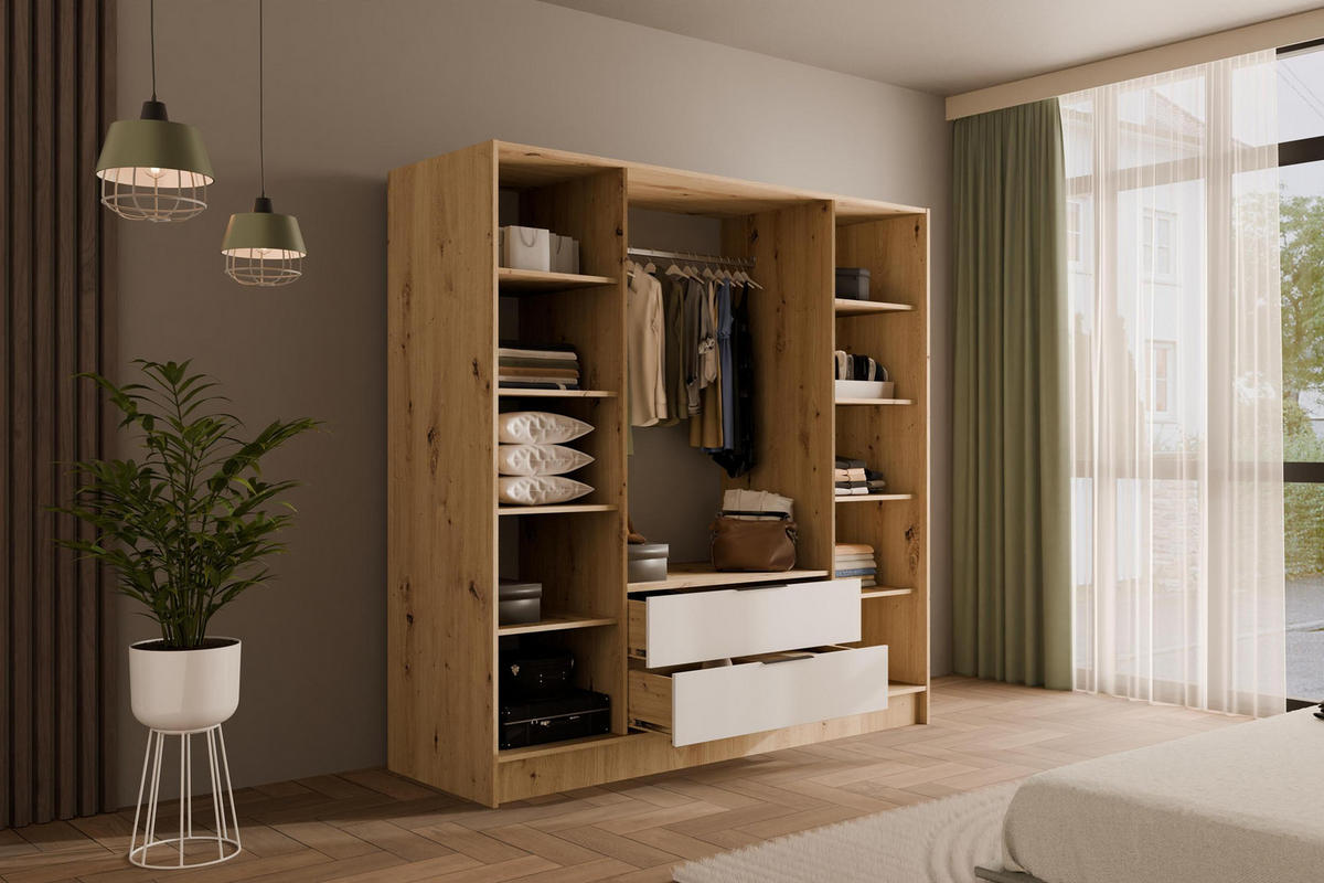 KLEIDERSCHRANK mit Flügeltüren KOLIN 200x200cm Artisan / Weiß - Eiche Artisan/Weiß, Holzwerkstoff (200/200/51cm) - ALTDECOR