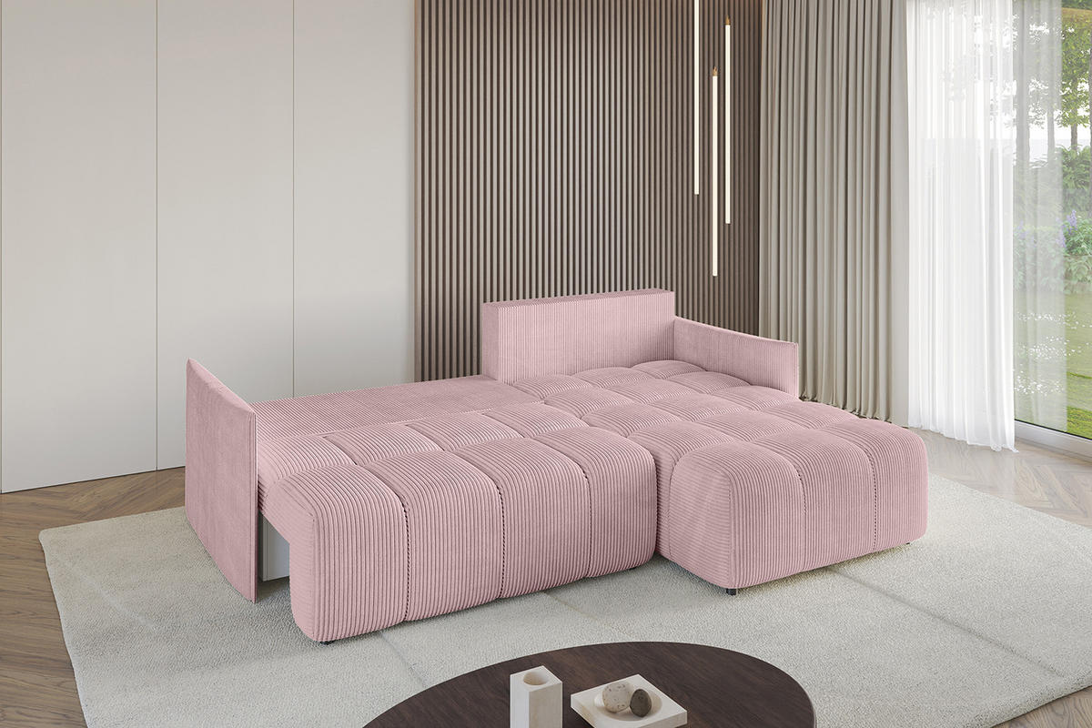 ECKSOFA Ottomane rechts LONLI-L 251x189x68 Rosa Cord - Rosa, Holzwerkstoff/Kunststoff (189/251cm) - ALTDECOR
