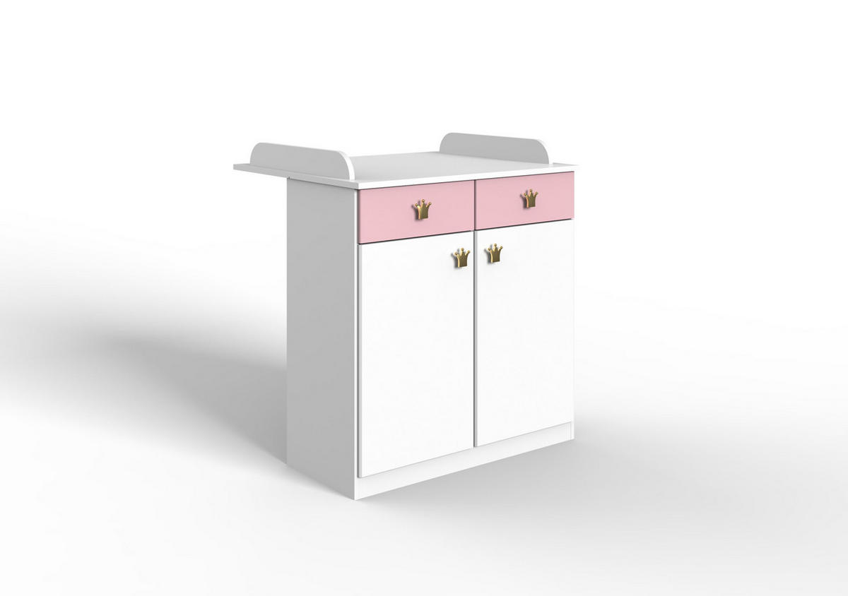 BABYZIMMER Cindy in Weiß und Rosé 8 teilig mit 3 türigem Kleiderschrank - Weiß, Holzwerkstoff (120/200/80cm)