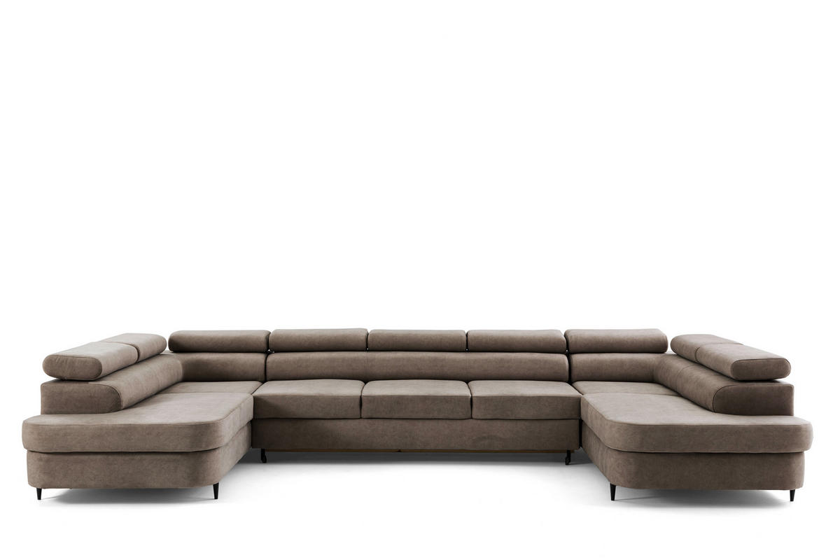 ECKSOFA U-Form PRIAM MAXI U2 XXL Ecksofa U-form 400 cm mit Schlaffunktion, 2 Bettkästen & Kopfteilverstellung Braun - Taupe, Holz/Textil (400/91/203cm) - Muffo