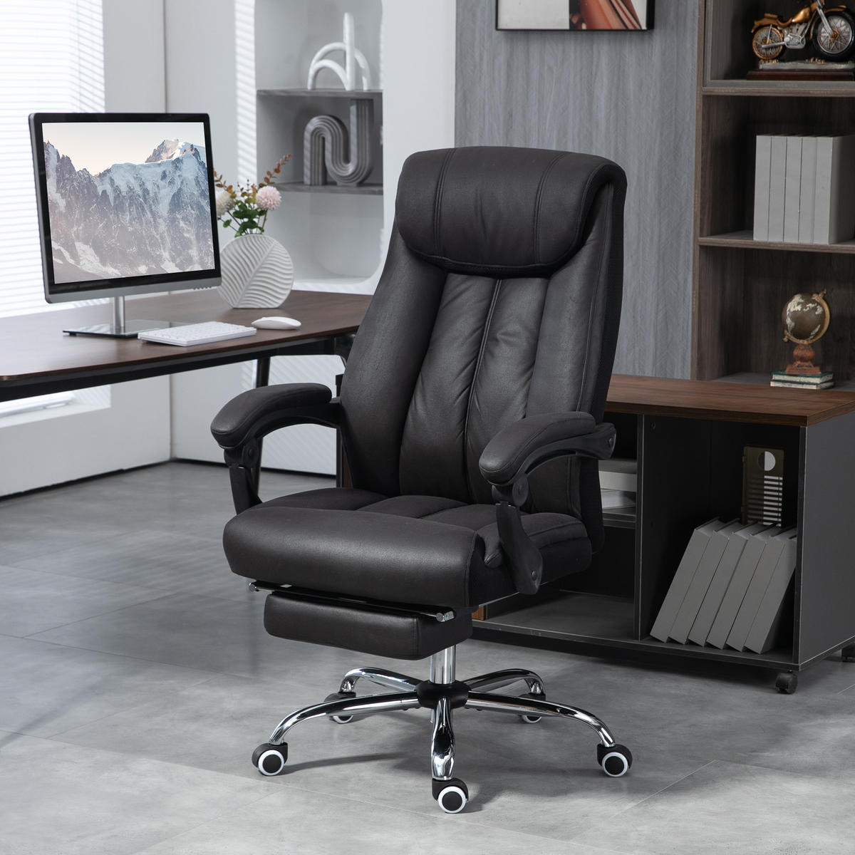 BÜROSTUHL höhenverstellbarer Computerstuhl neigebarer Drehstuhl für Büro Schwarz - Schwarz, Textil (70/119/66cm) - HOMCOM